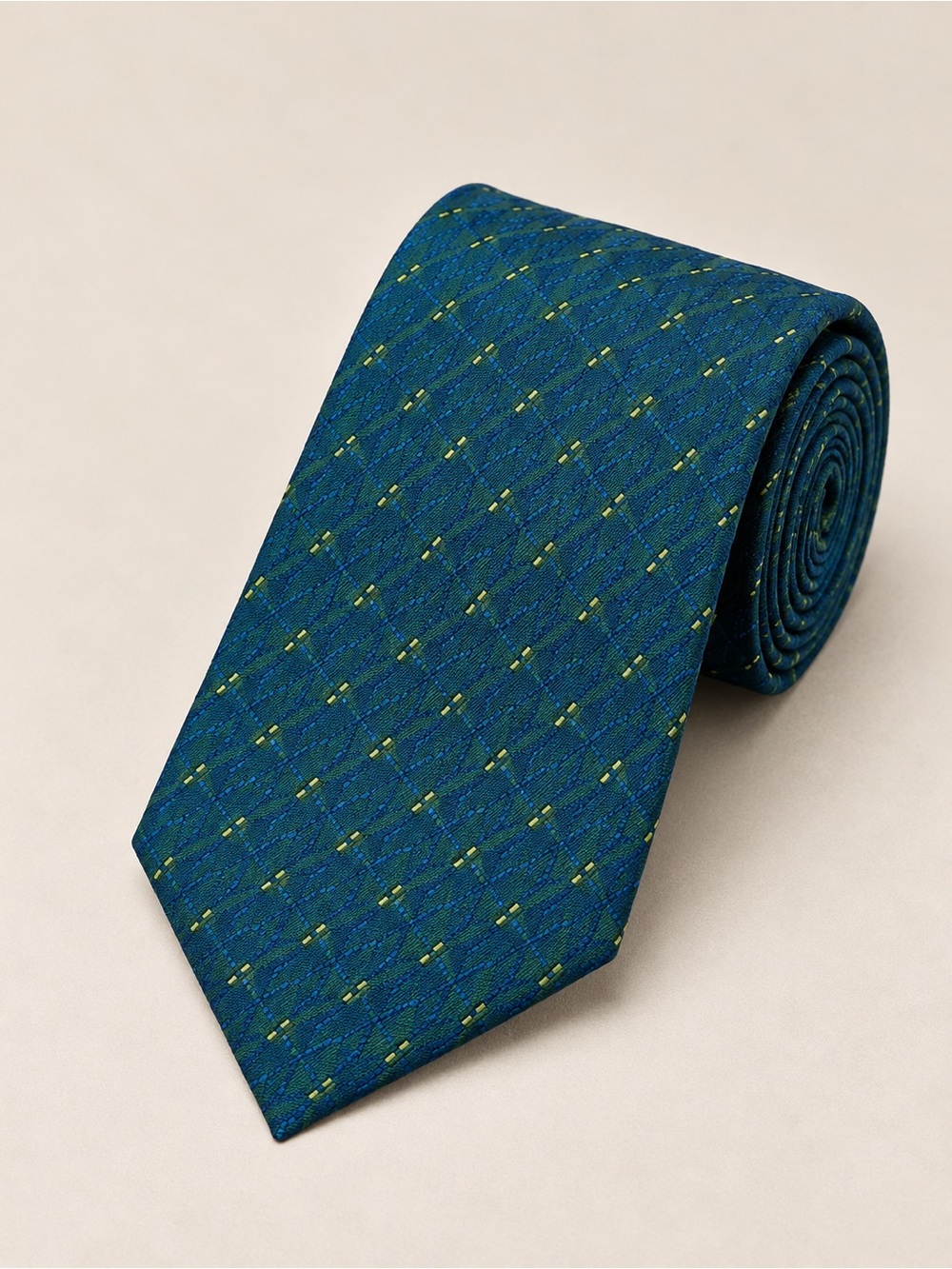 Valentino Cravatte Handmade Silk Tie Blue Green Geometric Made in Italy Luxury